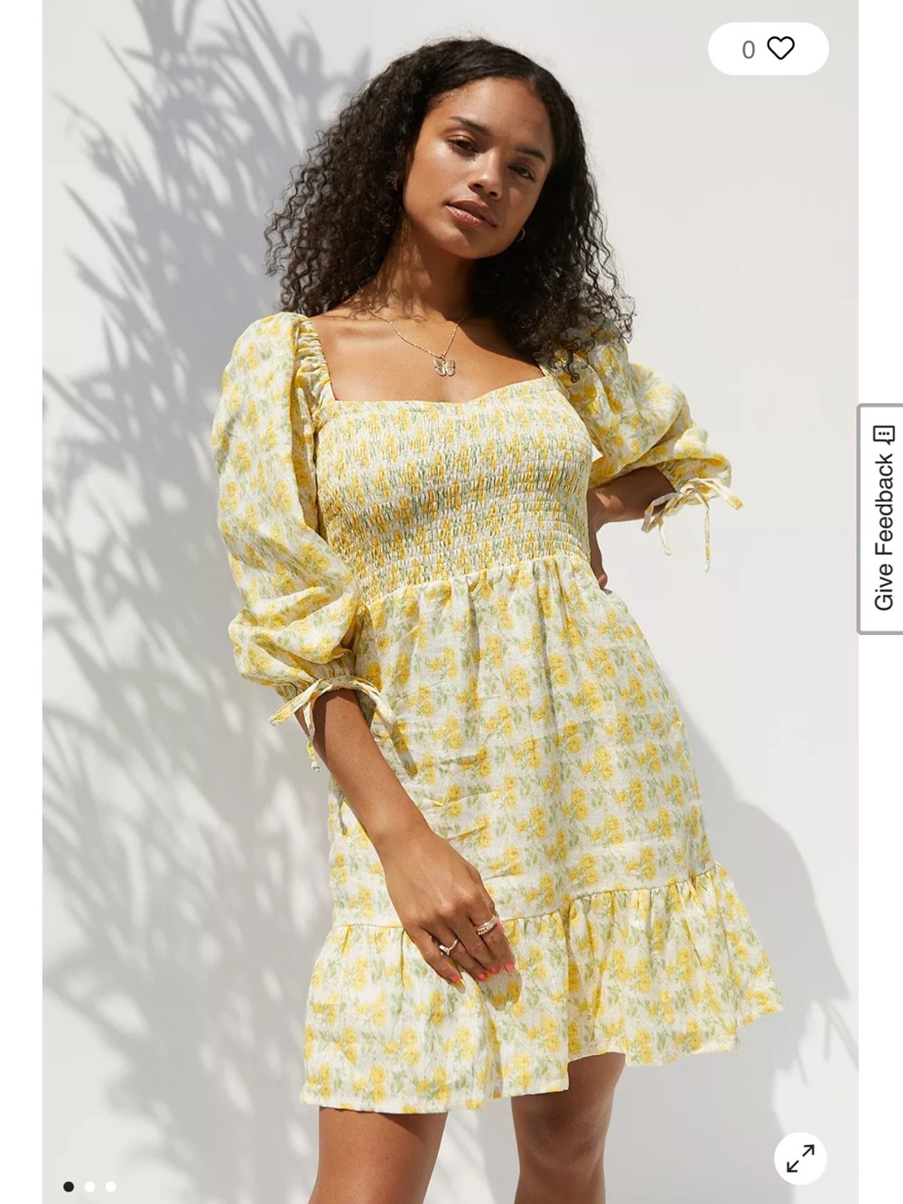 Faithfull the Brand Yellow Floral Smocked Mini Dress